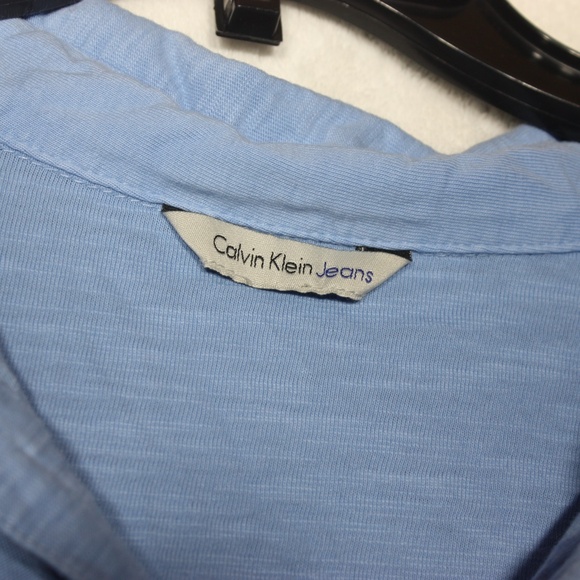 Calvin Klein Jeans Men's Shirt Light Blue Large Pullover Short Sleeve Collared - Picture 7 of 8